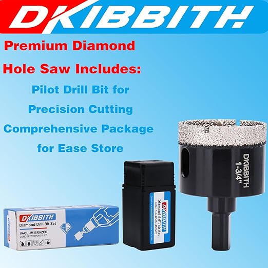 1-3/4" Diamond Hole-Saw Bits with Pilot Drill Bit - 2pc 1 3/4 in Diamond Tipped Tile Hole Saws with Guiding Bit for Accurate Drilling, for Porcelain Tile Ceramic Pots Granite Stone Glass Bottles 45mm