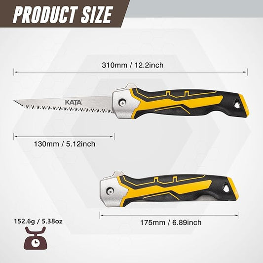 KATA Folding Drywall Jab Saw, Drywall knife with Soft Grip Handle, Keyhole Handsaw, Jab Saw with 7TPI Triple Teeth 65Mn Steel Sharp Blade for Wallboard, Plywood Sheetrock and PVC Cutting
