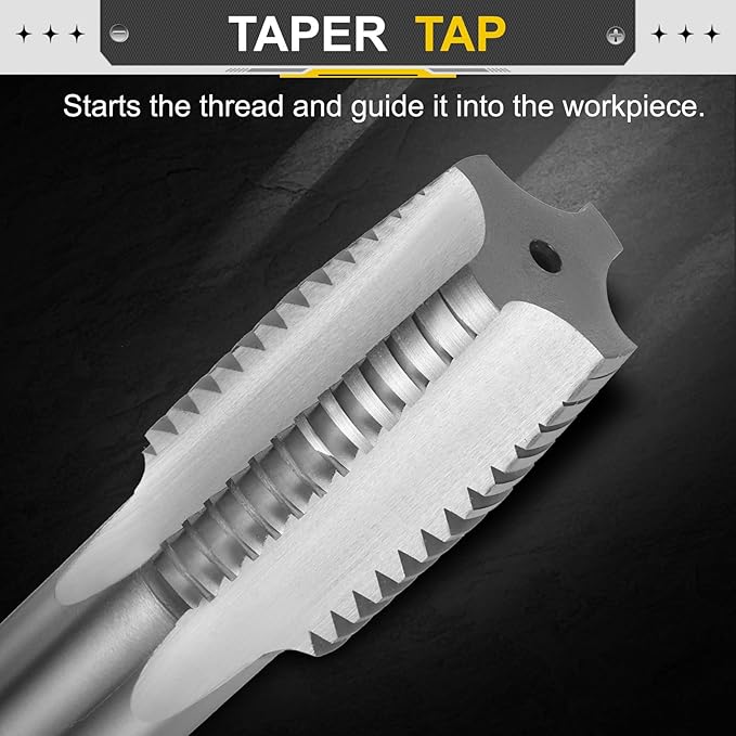 uxcell Hand Taper Tap 1-3/8"-6 BSW Thread Taper Style Taps Straight Flute Screw Tapping Threading Tool High Speed Steel HSS6542