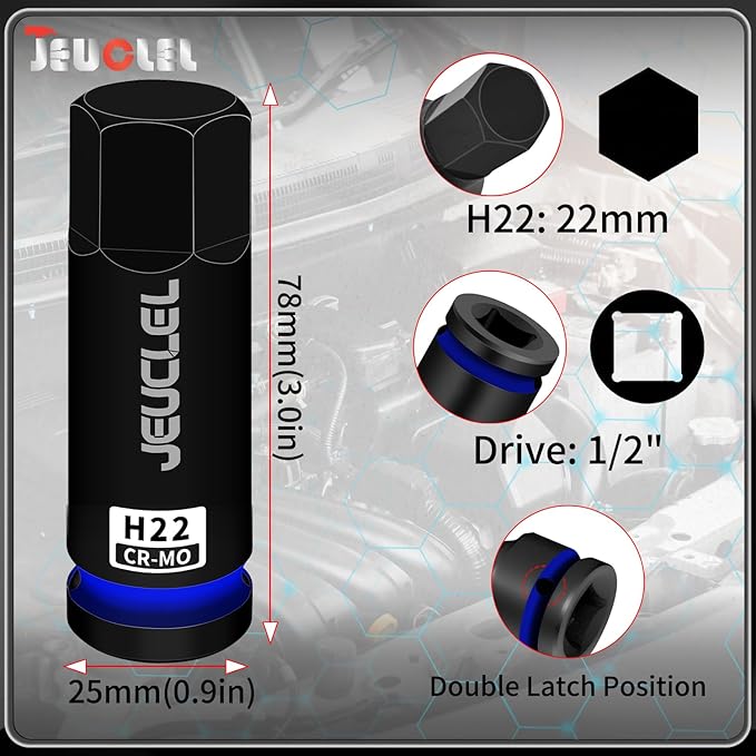 22mm Hex Impact Bit Socket, H22 1/2-Inch Impact Drive Allen Socket, Cr-Mo Steel Lengthen Hex Screwdriver Adapter for Electric Ratchet Wrenches Fastening Screws