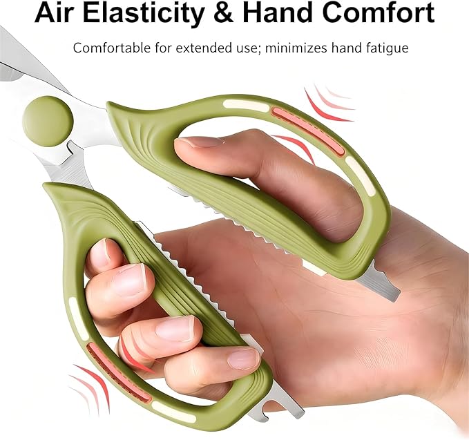 Kitchen Shears Scissors Food Scissors, 8-in-1 Multifunction Japanese Stainless Steel Meat Shears, Dishwasher Safe Sharp Shear All Purpose with Comfort Grip, Ideal for Everyday Use-Green