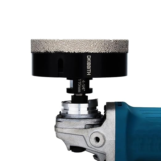 DKIBBITH 4-1/4 in Dry Diamond Core Drill Bit, Tile Hole Saw for Ceramic Porcelain Granite Quartz Marble Tiles Stone Brick Glass Block with 5/8-11 Thread Fit Angle Grinders, 110mm Black