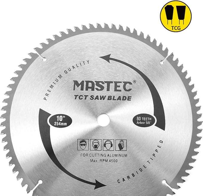 10 Inch 80 Tooth TCG for Aluminum and Non Ferrous Metals Cutting Saw Blade with 5/8 Inch Arbor