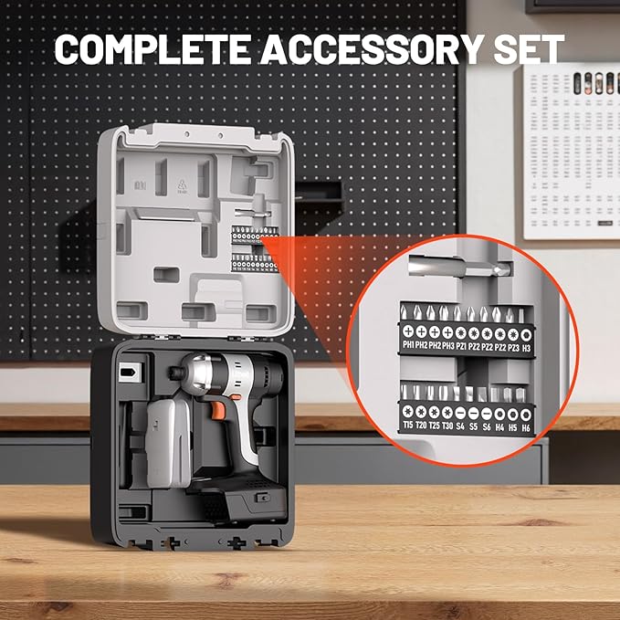 Litheli 20V Cordless Impact Driver Kit, 1593 in-lbs Max Torque, 1/4 in. Hex Power Drill/Driver Set with Battery