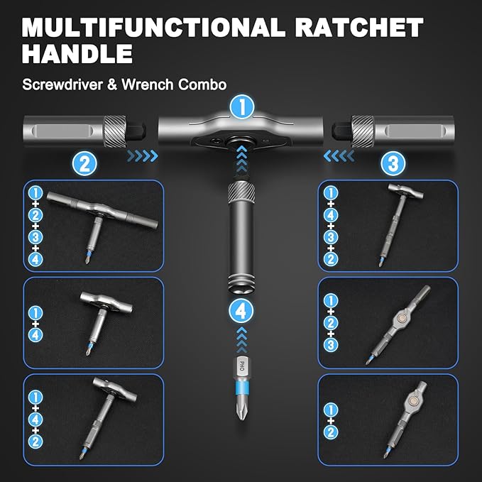 42 in 1 Magnetic Ratchet Screwdriver Set with Ratchet Handle, Complete Repair Kit for Furniture Assembly, Electronics, Bicycle Maintenance and DIY