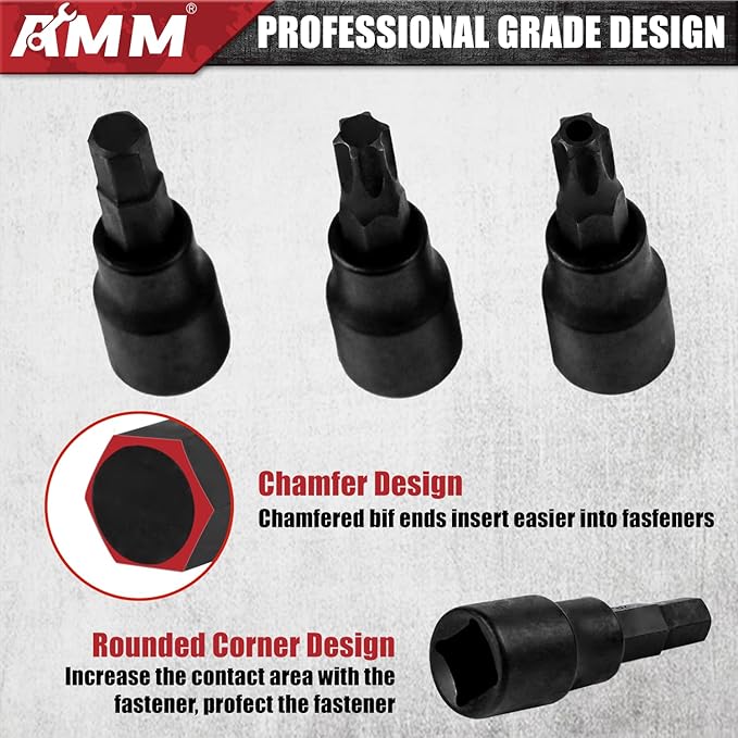 AMM 107PCS Allen and Torx bit socket set, 1/4", 3/8" and 1/2" Drive,Extra long torx/Tamper proof torx/Hex/Ball End Hex,SAE/Metric socket set, S2 Alloy steel bits