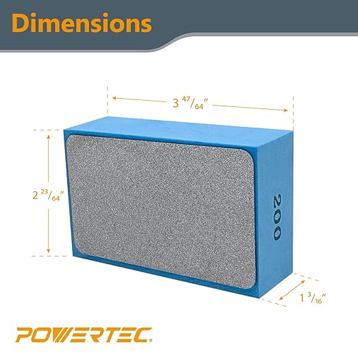 POWERTEC Diamond Hand Polishing Pads 200 Grits 2Pack, Diamond Sanding Block for Polishing and Grinding Porcelain, Ceramic Tile, Glass, Granite, Stone, Wood & Metal (71906-P2)