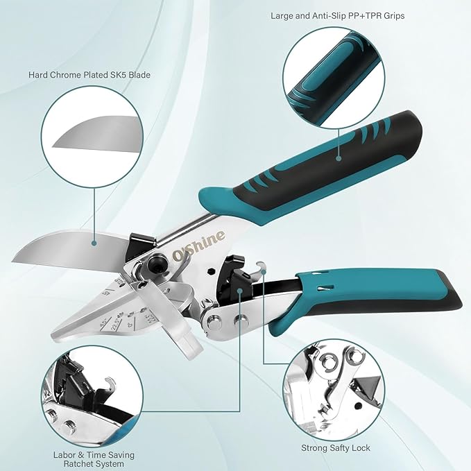 O?셎hine 22.5 Degree Ratchet Miter Shears For Angular Cutting Molding Wood Crafting, Quarter Round Cutting Tool Shoe Molding Cutters, Multi Angle Miter Shear Trim Cutter Hand Tool, w/ 1pc Extra Blade