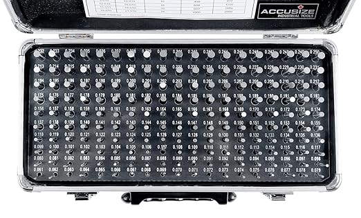Accusize Industrial Tools - 190 Pc Precision Minus Class ZZ Pin Gauge Set, 0.061" to 0.250", 2" Length, Heat Treated, 60-62 RC, with Aluminum Case, M1(-) A