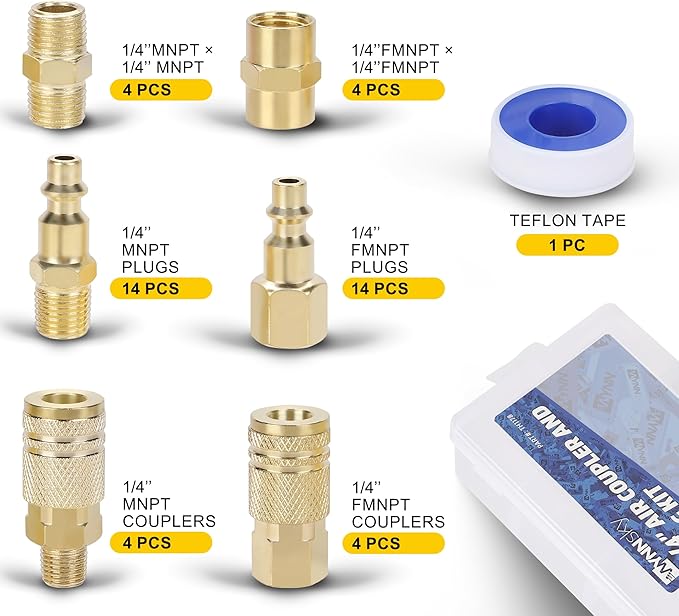 WYNNsky 1/4 Air Hose Fittings, 1/4?쇺?NPT Quick connect Coupler and Plug, 45PCS Air Tools Fittings