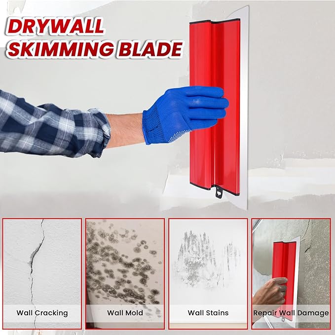2 Pcs Drywall Skimming Blade 16 Inch, Skimming Blade with 0.5mm Stainless Steel Blade for Drywall and Wallboard