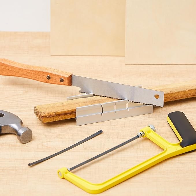 Mini Metal Miter Box and Saw Set 6 Inch Hand Hacksaw with Replacement Blades 5.3 Inch Small Aluminum Miter Box With Adjustable Cutting Angles Flush Cut Saw for Soft Metal Crafts Hobby Projects