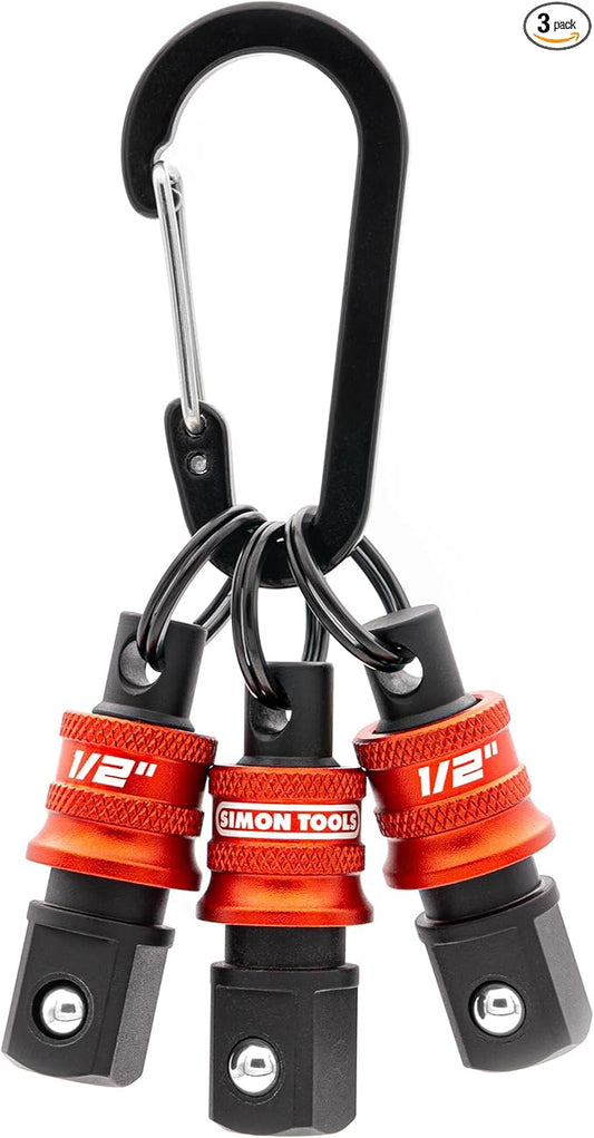 Socket Holder Keychain 3pc - 1/2 Socket Organizer with Quick Release and Clip - Perfect Impact Wrench and Toolbox Accessories for Construction Workers, Linemen and Automotive Mechanics
