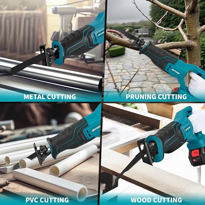 Brushless Reciprocating Saw,21V Cordless Saws with 2횞4.0Ah Battery,Variable Speed Power saw zaw 3500SPM 28mm with 12 Saw Blades,Rec챠proca Tool-Free Blade Change for Cutting Wood,Metal & PVC
