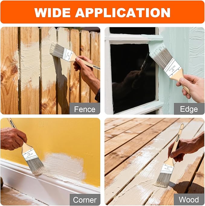 2 Inch Angled Paint Brushes - 6 PCS, Wood Paint Brush Set with Ultra-Dense Soft Bristles for Walls, Trim & Detail Work - Edge Painting Brush