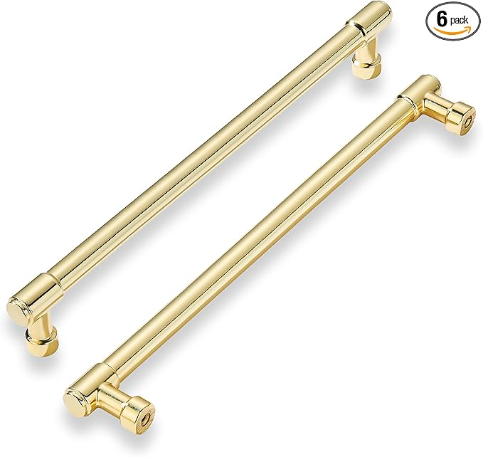 khtumeware 6-Pack 10inch Hole Center Polished Brass Cabinet Pulls Heavy Duty Solid Unlacquered Brass Cabinet Handles for cabinets Dressers