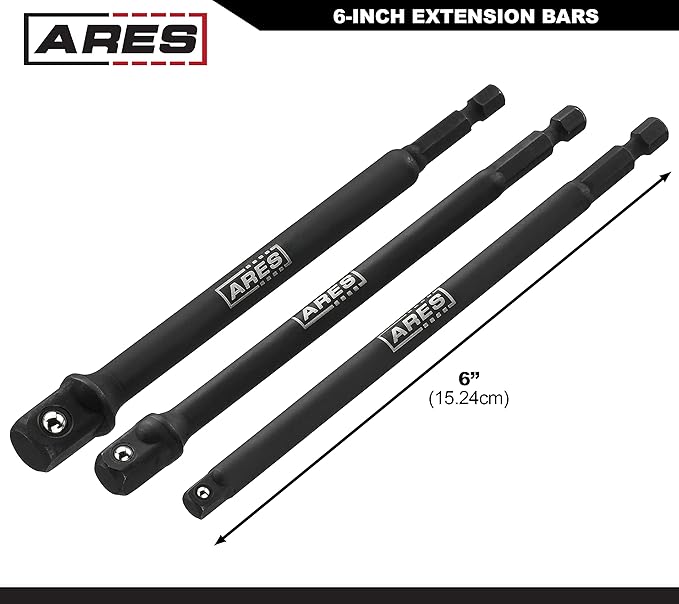 ARES 22023-6-Inch Impact Grade Socket Adapter Set - Turns Impact Drill Driver into High Speed Socket Driver - 1/4-Inch, 3/8-Inch, and 1/2-Inch Drive