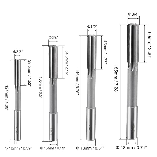 uxcell 3/8" 5/8" 1/2" 3/4" Chucking Reamer H7 Accuracy High Speed Steel Lathe Machine Reamer 6 Straight Flutes Round Shank Milling Cutter Tool Reamer Set for Bore Machining 4pcs