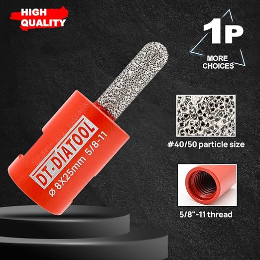 DT-DIATOOL Diamond Mortar Raking Bit for Brick Joints Stone Masonry Granite Diameter 5/16"x1" (8x25mm), 5/8 inch-11 Thread Router Bit 2pcs
