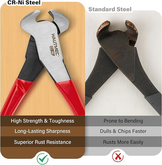 HAUTMEC 7 Inch Nail Puller Pliers Tool, CR-Ni Steel End Cutting Pliers with Non-Slip Grip, Nail Remover Tool with Polished Finish, End Cutting Nippers Tool for Pulling Nails and Wires HT0158-CP