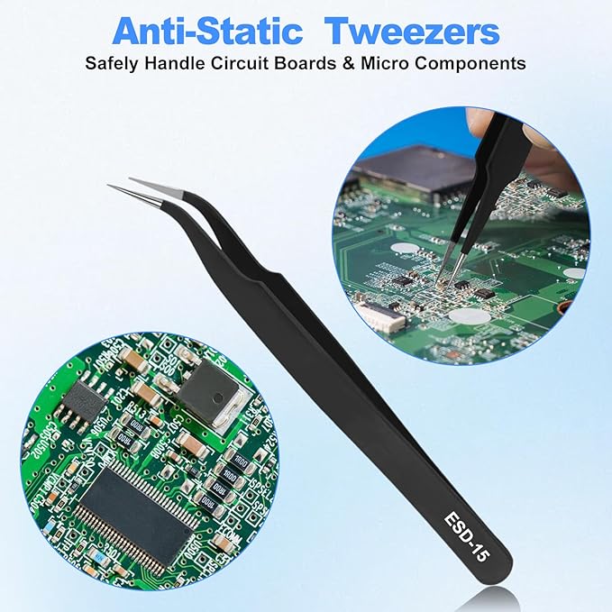 6Pcs Precision Tweezers Set,Upgraded Anti-Static Stainless Steel Tweezers, for Electronics Repair, Model Building, Soldering, Laboratory Work, Craft Essentials