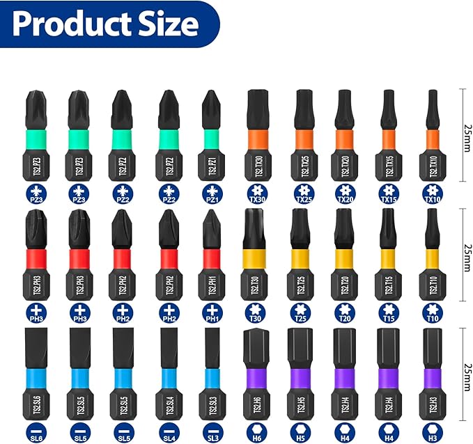 HPHOPE 39-Piece Screwdriver Bit and Ratchet Set – PH, PZ, Hex, SL, TT, Torx Bits – Accessories for Cordless Screwdrivers, Drills Drivers and Screwdrivers