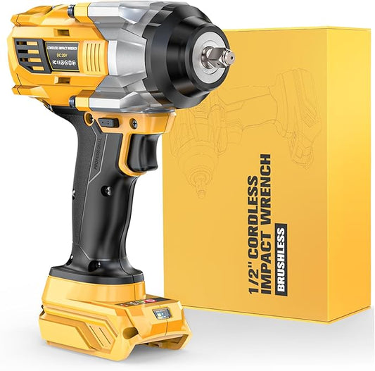 Impact Wrench Compatible with DeWalt 20V Battery: 1/2 Inch Hog Ring Impact Driver High Torque - 1360N.m/1000Ft-lbs Cordless Impact Gun - Brushless Motor with LED Light - Tool Only
