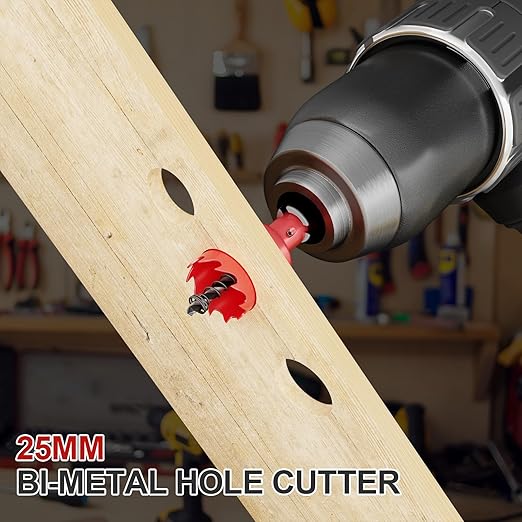 1" (25mm) Bi-Metal M42 High Speed Steel Hole Saw with Pilot Drill Bit, Smooth Cutting Edge for PVC, Drywall, Wood, Plastic, Gypsum Board, Rubber, Thin Metal
