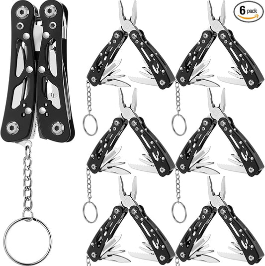 Lasnten 6 Pcs Small Multitool Pliers, Christmas Gifts for Men Stainless Steel Small Multitool Mini Pliers Foldable Knife, Bottle Opener, Screwdriver Apply to Survival, Camping, Dad Gifts (Black)