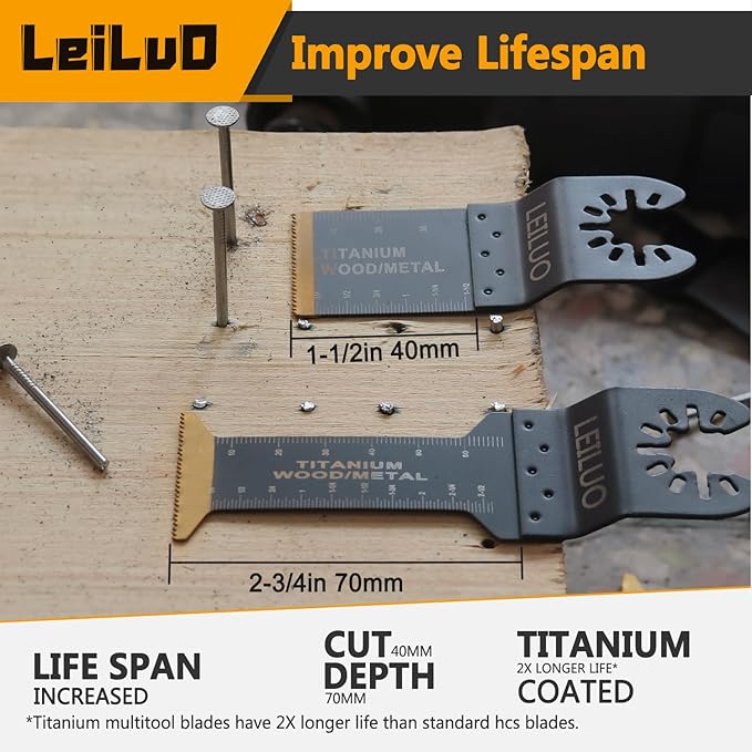LEILUO 96 Pcs Multitool Blade Kits for Wood Nails Drywall Japanese Tooth Oscillating Saw Blades Titanium Oscillating Tool Accessories with Storage Bag Compatible with DeWalt Makita Dremel and More