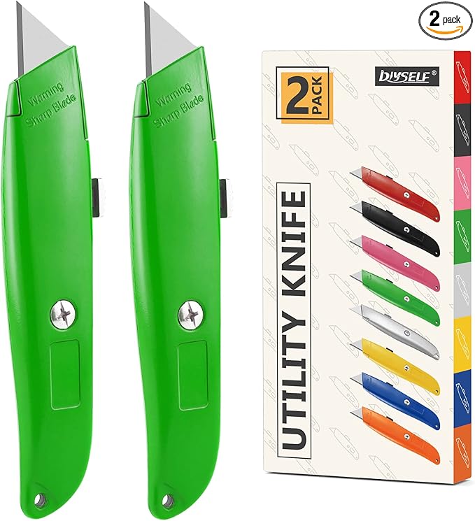 DIYSELF 2Pack Utility Knife Box Cutter Retractable Blade Heavy Duty PVC Pipe Cutter (Green)