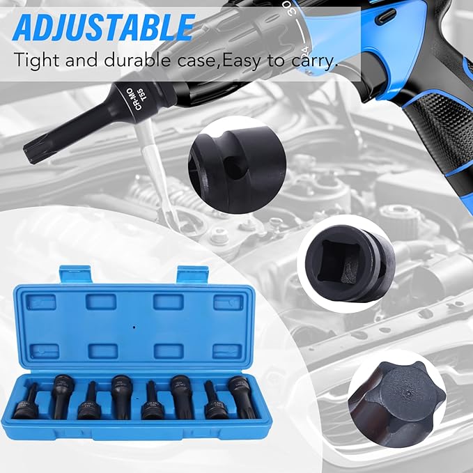 1/2" Impact Drive Torx Bit Socket Set, T30 T40 T45 T50 T55 T60 T70 T80 Cr-Mo Impact Grade,1/2" Drive Torx Bit Socket Set with Case
