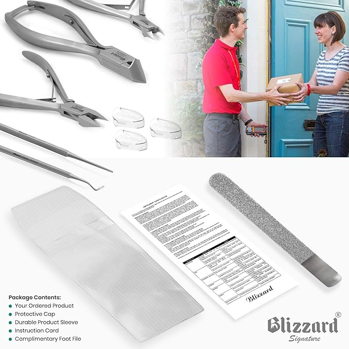 Podiatry Tool Kit by Blizzard ??5 Piece Set with Concave Arrow and Flame Toenail Nippers, Blacks File and Probe - German Forged Instruments - Hospital Grade