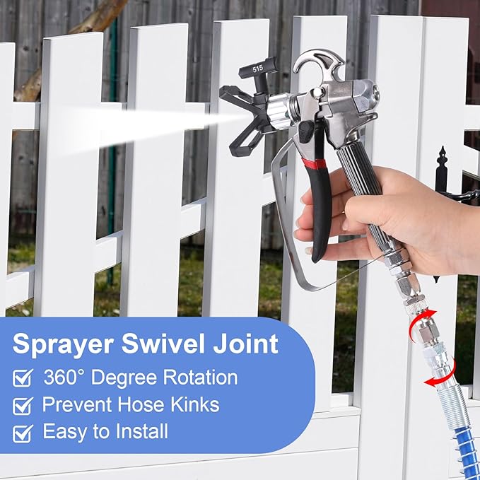 50Ft x 1/4" Airless Paint Sprayer Hose, 8500PSI High Pressure Airless Paint Spray Hose with 5Ft Whip Hose & 1/4" Hose Connector & Sprayer Swivel Joint for Airless Spraying Machine