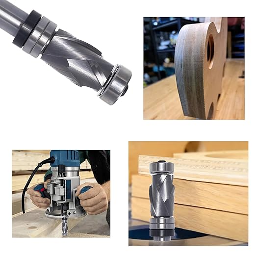 Compression Top and Bottom Bearing Flush Trim Router Bit 1/2 Shank - 3/4" Cutting Dia, 1-3/16" Height, Carbide Spiral Up-Down Pattern Template Flush Cut Router Bit, for Wood Trimming