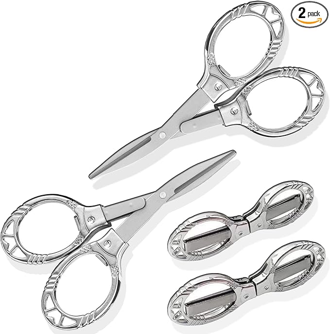 Mini Folding Scissors, Safe Portable Travel Mini Scissors, Stainless Steel Retractable Small Scissors for Home Office, 2 Piece Set (Silver-A)