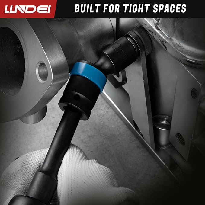 LLNDEI 27Pcs 3/8" Drive Swivel Impact Socket Set, CR-MO Swivel Socket Set Metric(8-22mm)& SAE(5/16-3/4),6 Point Wobble Socket Set with Ratchet Wrench, Extension Bar and Adapters.