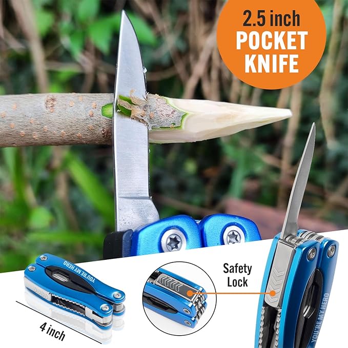 YOU ARE MY HERO 15-in-1 Multitool, Christmas Stocking Stuffer for Men, Compact Stainless Steel EDC, Practical Gift for Camping, Hiking, Fishing, Survival, All-in-One Tool for Dad, Brother, Boyfriend