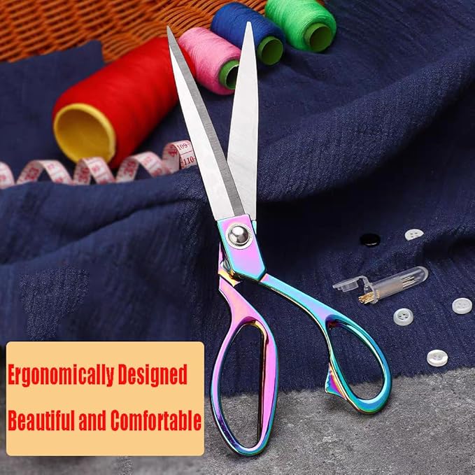Heavy Duty Tailor Shears Set, Dressmaking Scissors Fabric Scissors Stainless Steel Sharp Shears & Soft-Grip Handle for Cutting Fabric, Clothes, Leather, Denim, Altering, Sewing (Colorful)