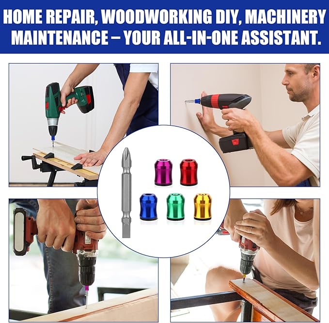 5pcs Strong Magnetic Screw Ring, 5 Colors Screwdriver Magnetic Ring with Double-Ended Screwdriver Bit Holder for Drill Tool Woodworking Maintenance Household Repairs
