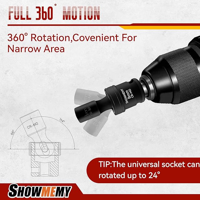 Drive Impact Universal Joint Socket Set, 6 Points, Shallow Swivel Socket Set, Cr-Mo Steel. Heavy Duty Storage Case (Metric 1/4", Metric 1/4")