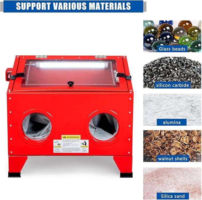 25 Gallon Sandblasting Cabinet, 40-80 PSI Power Air Sandblasting with Blasting Gun & 4 Nozzle for Stain, Removal, Paint,Heavy Duty Steel Bench Top Sand Blaster