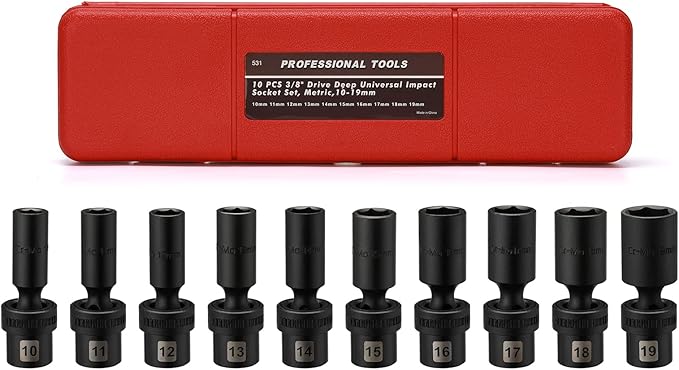 Mayouko 10 PCS 3/8" Drive Deep Universal Impact Socket Set, 6 Point, Metric,10-19mm