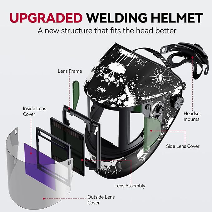 ARCCAPTAIN Auto Darkening Welding Helmet with Side View, 180째 Panoramic View, 1/1/1/1 True Color Large Viewing Welding Hood with 4 Arc Sensor Solar Powered, Wide Shade 4/5-9/9-13 for TIG MIG ARC CUT
