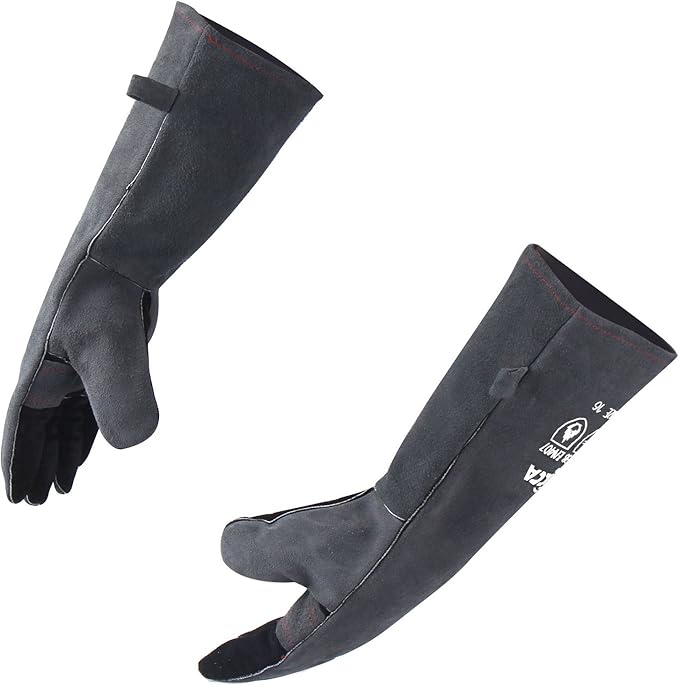 RAPICCA Fireplace Gloves Fire Heat Resistant: Grey 16IN 662?? Fireproof Leather for Fireplace Fire pit Wood stove Campfire Furnace BBQ Grill Oven Stick Mig Welding Welder Gear - Birthday Gift for men