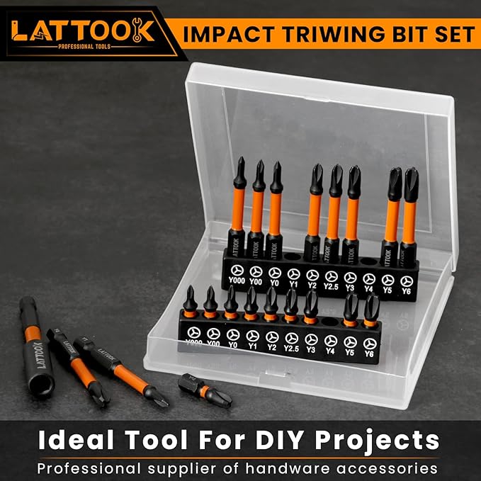 Impact TriWing Bit Set, LATTOOK 21-Pieces Triwing Screwdriver Bits Set 3 Point Y-Shaped Y Tip Screwdriver Bit, Magnetic S2 Steel, Y000, Y00, Y0, Y1, Y2, Y2.5, Y3, Y4, Y5, Y6