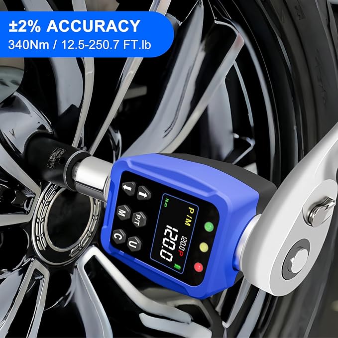 1/2" Drive Digital Torque Wrench Adapter- 12.5-250.7 Ft-lb / 17-340 Nm, Digital Torque Adapter 짹2% Accuracy, Colour LCD Display, 1/4??& 3/8??Adapters for Car & Motorcycle Maintenance