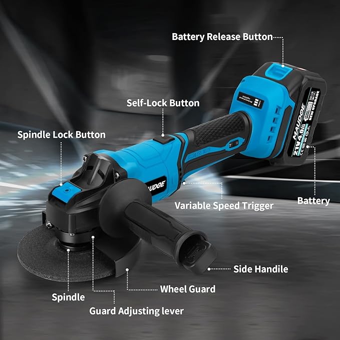5" Cordless Angle Grinder Kit, 21V Brushless Power Grinders Tool with 2 x 4.0Ah Battery, 125MM, 10000 RPM Electric Metal Cut Off Tool with 8 Cutting Disc for DIY, Cutting, Grinding, Polishing