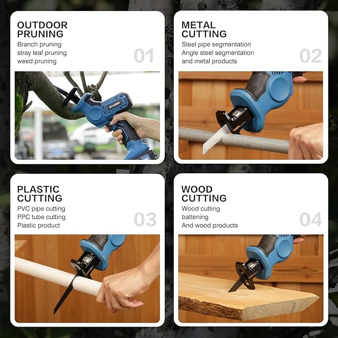 Reciprocating Saw, 20V Cordless Reciprocating Saw with 4.0Ah Battery, Tool-Free Blade Change, 3Pcs Blades for Wood, Soft Metal, PVC Pipe Cutting