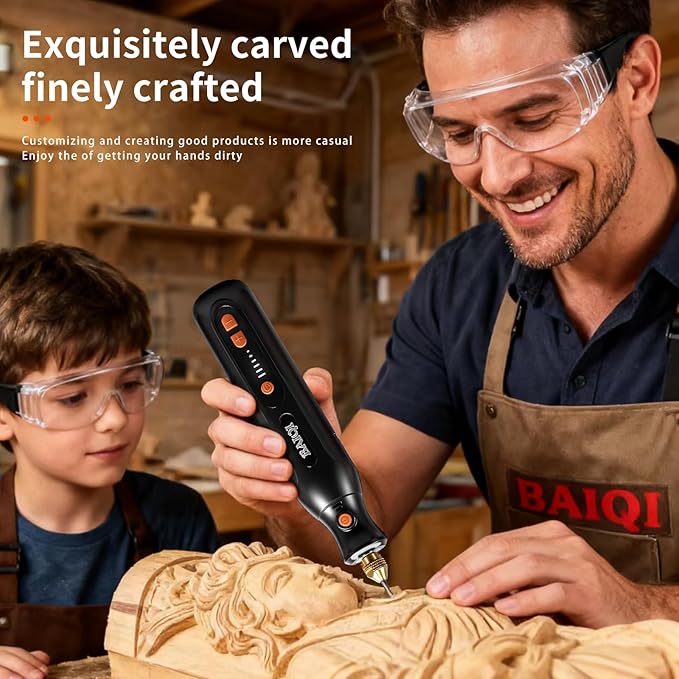 Electric Totary Cordless Tool Kit, Type-C Rechargeable 2000mAH, 6 Adjustment Speeds(5000-22000RPM), 59Pcs Accessories For DIY Crafting,SandingCarving,Sanding,Cutting (Black-59 pcs Accessories)